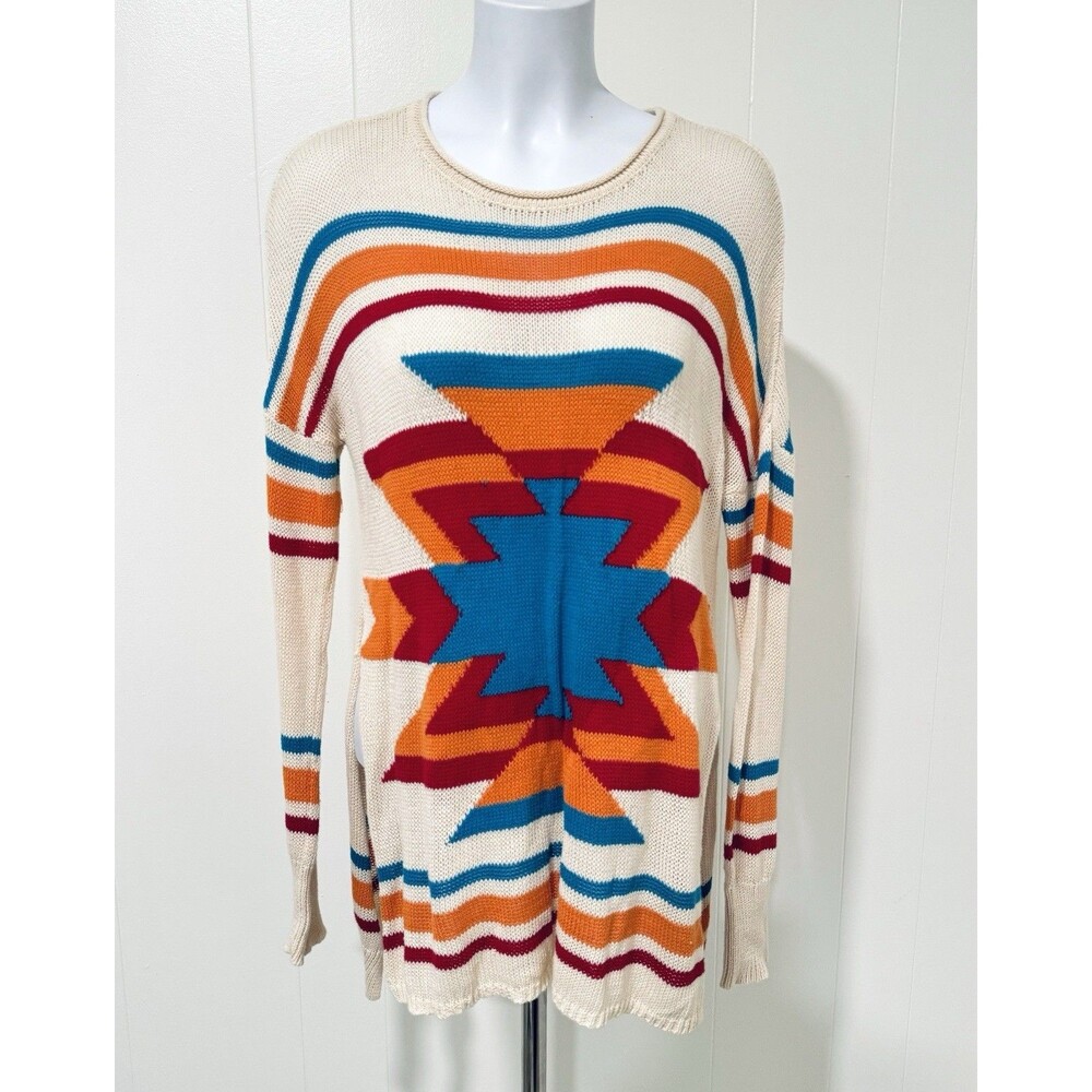Show Me Your Mumu Mellow Bonfire Side Slit Lightweight Sweater Southwestern XS